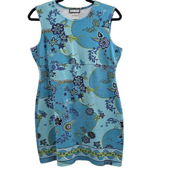 Agua Blues Floral Dress Women's Large Sleeveless Fitted - Picture 1 of 8